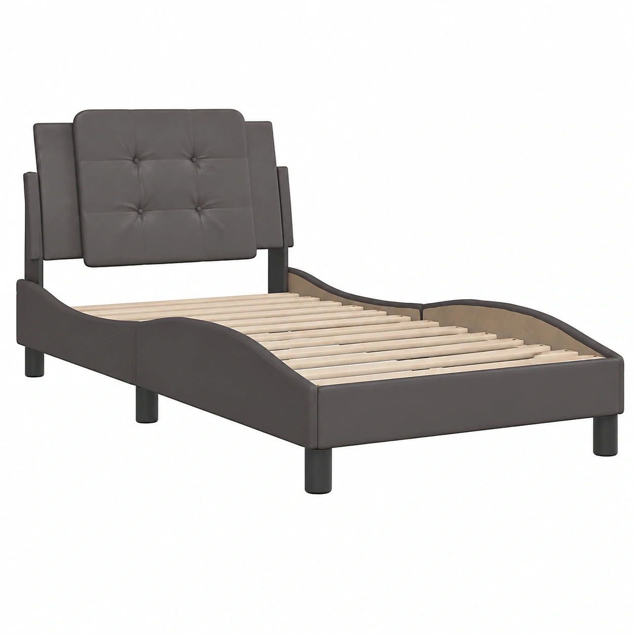 Cama Individual con Cabecero, Cuero Sintético Gris, 90x190 cm