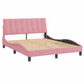 Cama de Terciopelo Rosa con Luces LED y Somier de Listones, 120x200 cm