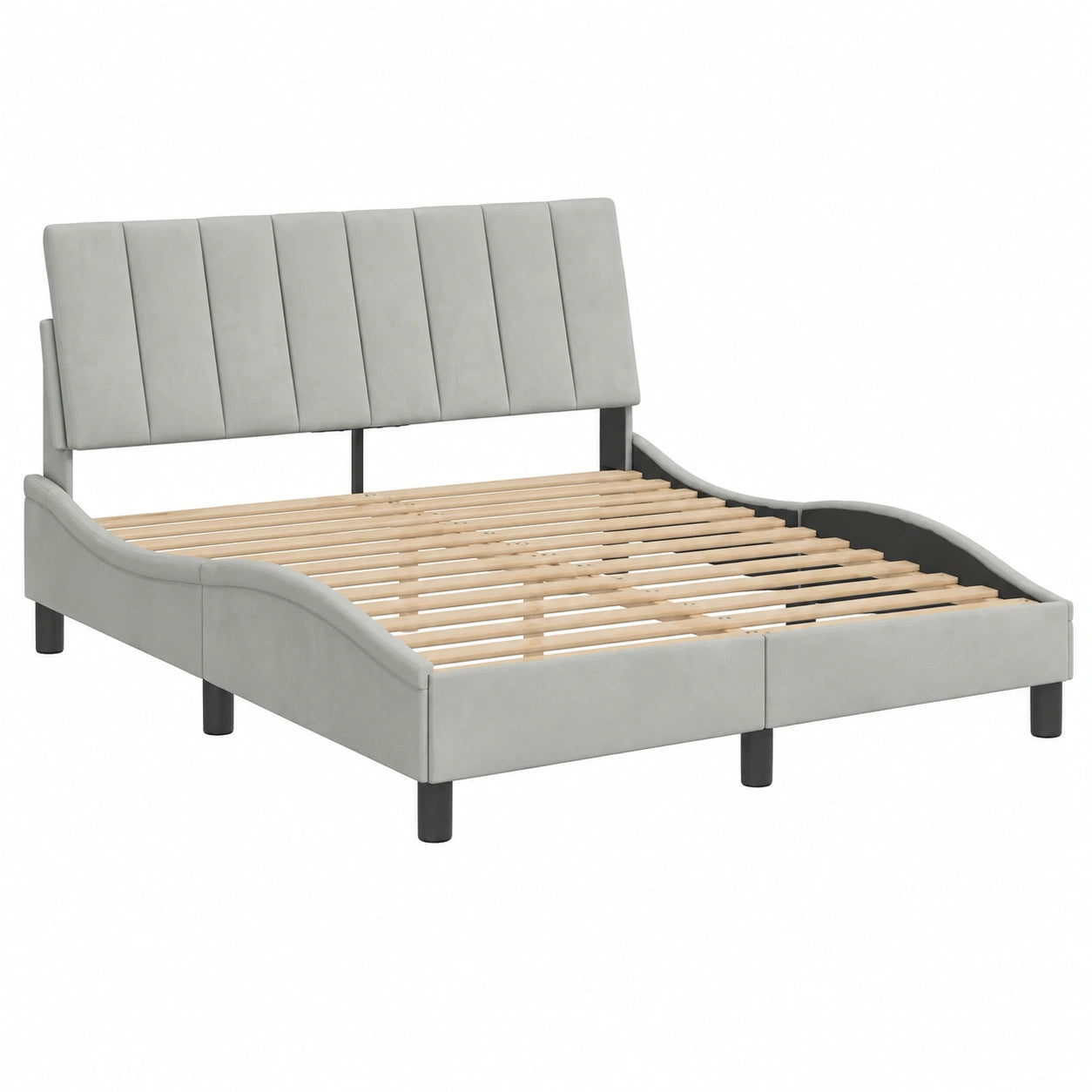 Cama Tapizada Terciopelo Gris 140x200 cm con Somier, Estructura Estable