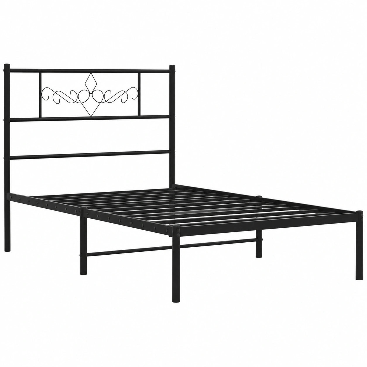 Cama Metálica Negra 80x200 cm con Cabecero y Somier para Invitados