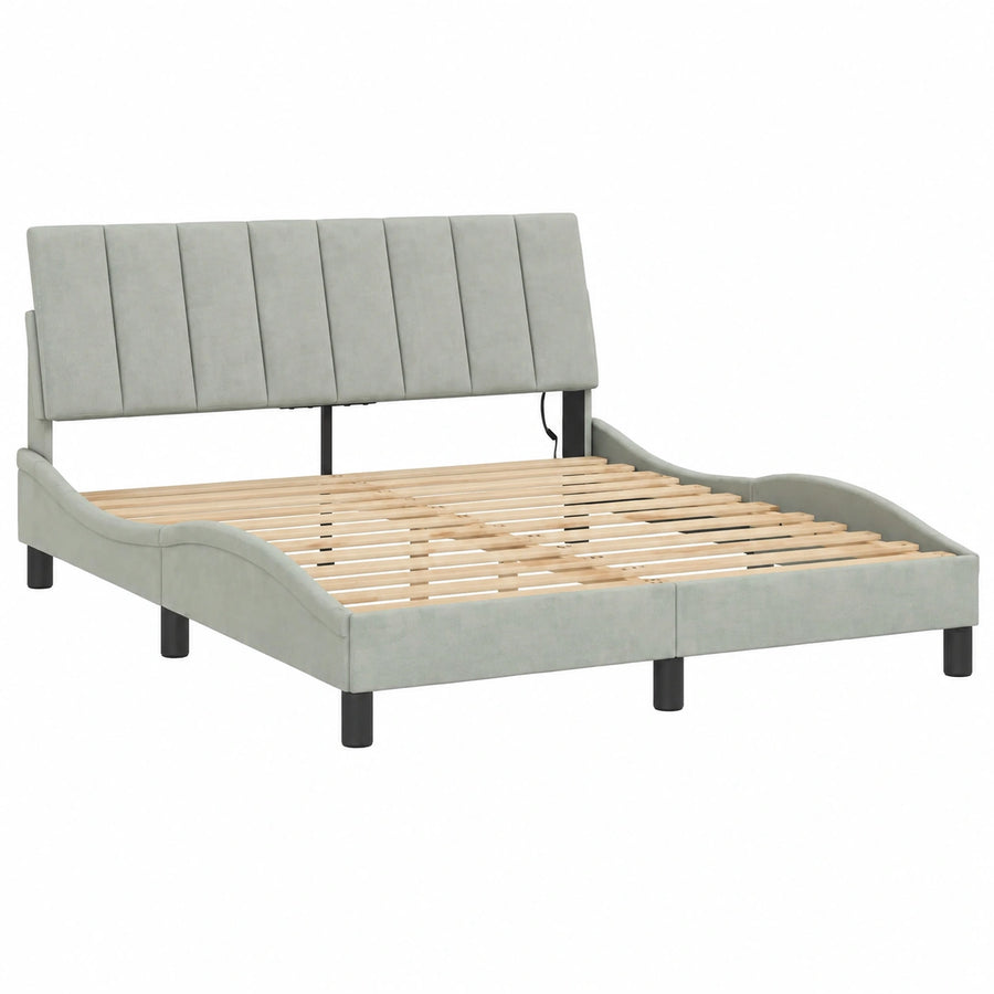 Cama con Estructura LED y Terciopelo Gris Claro 140x190 cm
