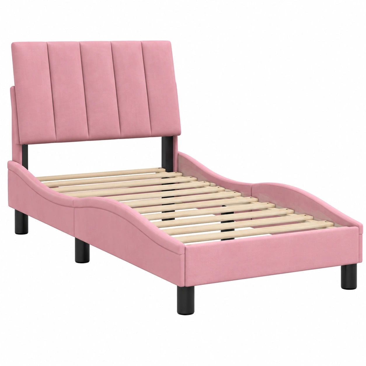 Cama Individual Hanko 90x200 cm en Terciopelo Rosa sin Colchón