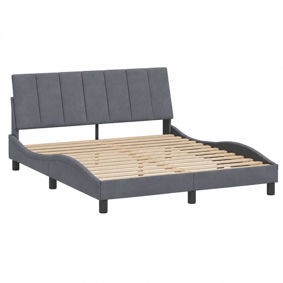Estructura de Cama Tapizada Terciopelo Gris 160x200cm, Base Robusta sin Colchón