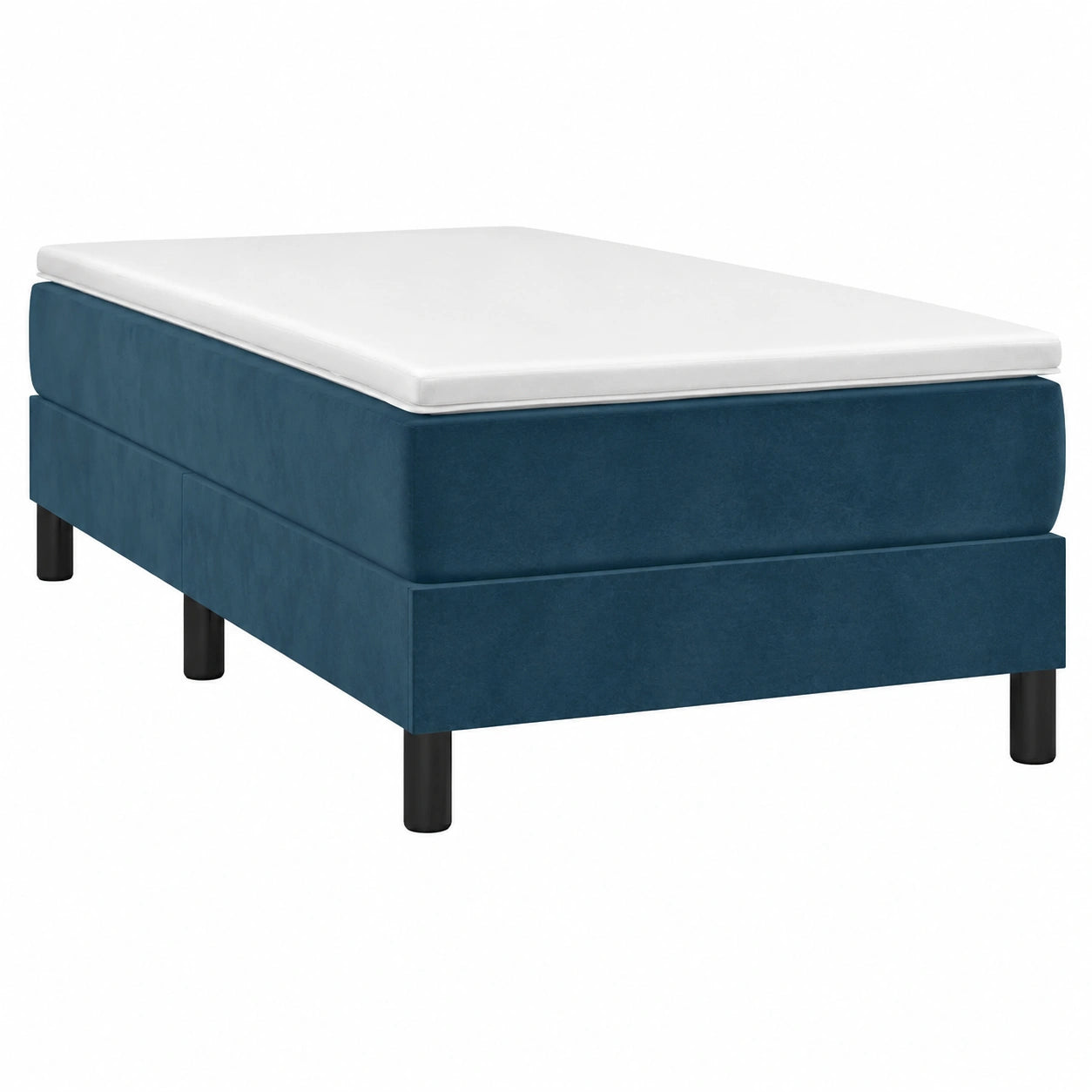 Cama Individual Tapizada en Terciopelo Azul con Somier 80x200 cm para Dormitorio