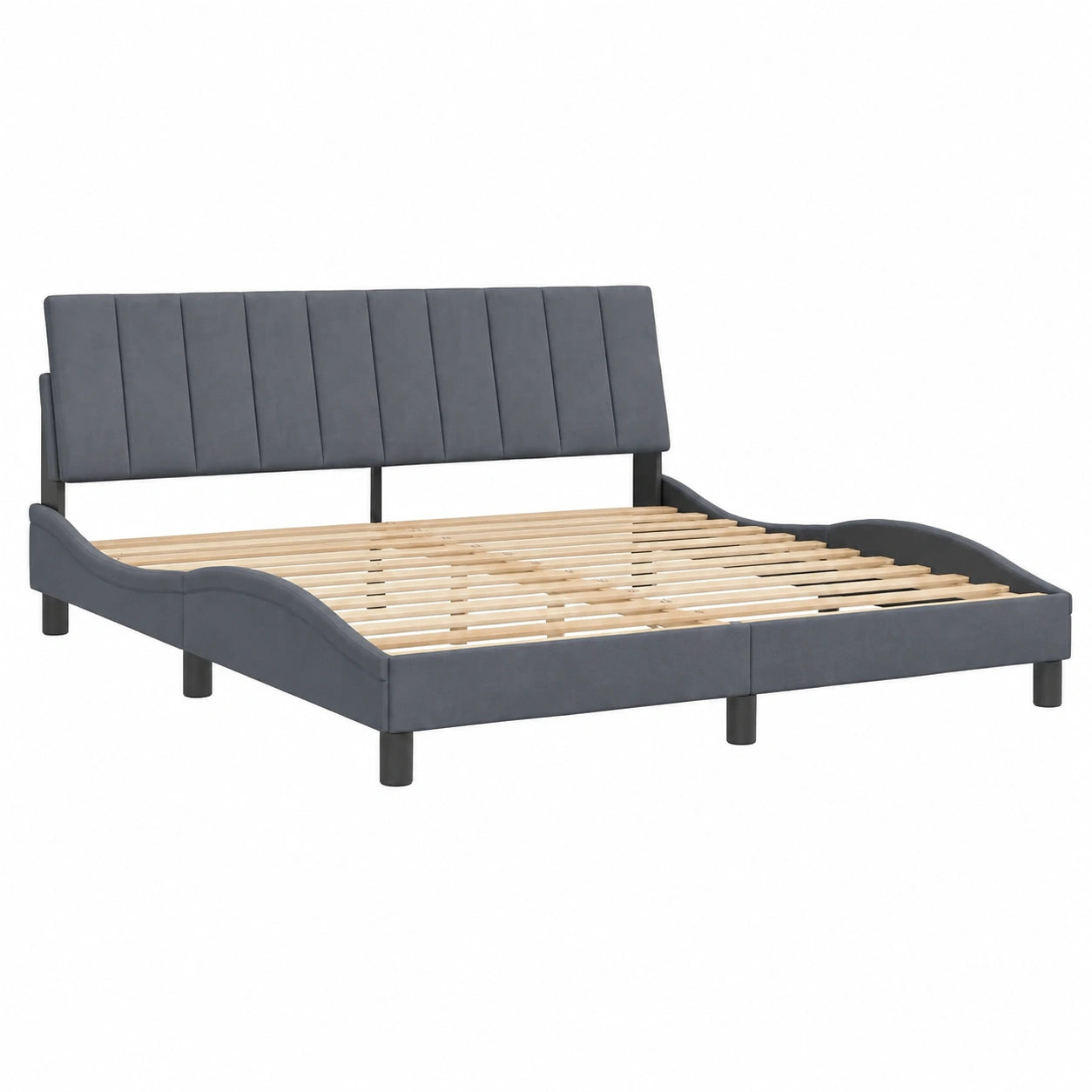 Cama de Terciopelo Gris con LED y Somier, Estructura Curvada para Dormitorio 180x200 cm