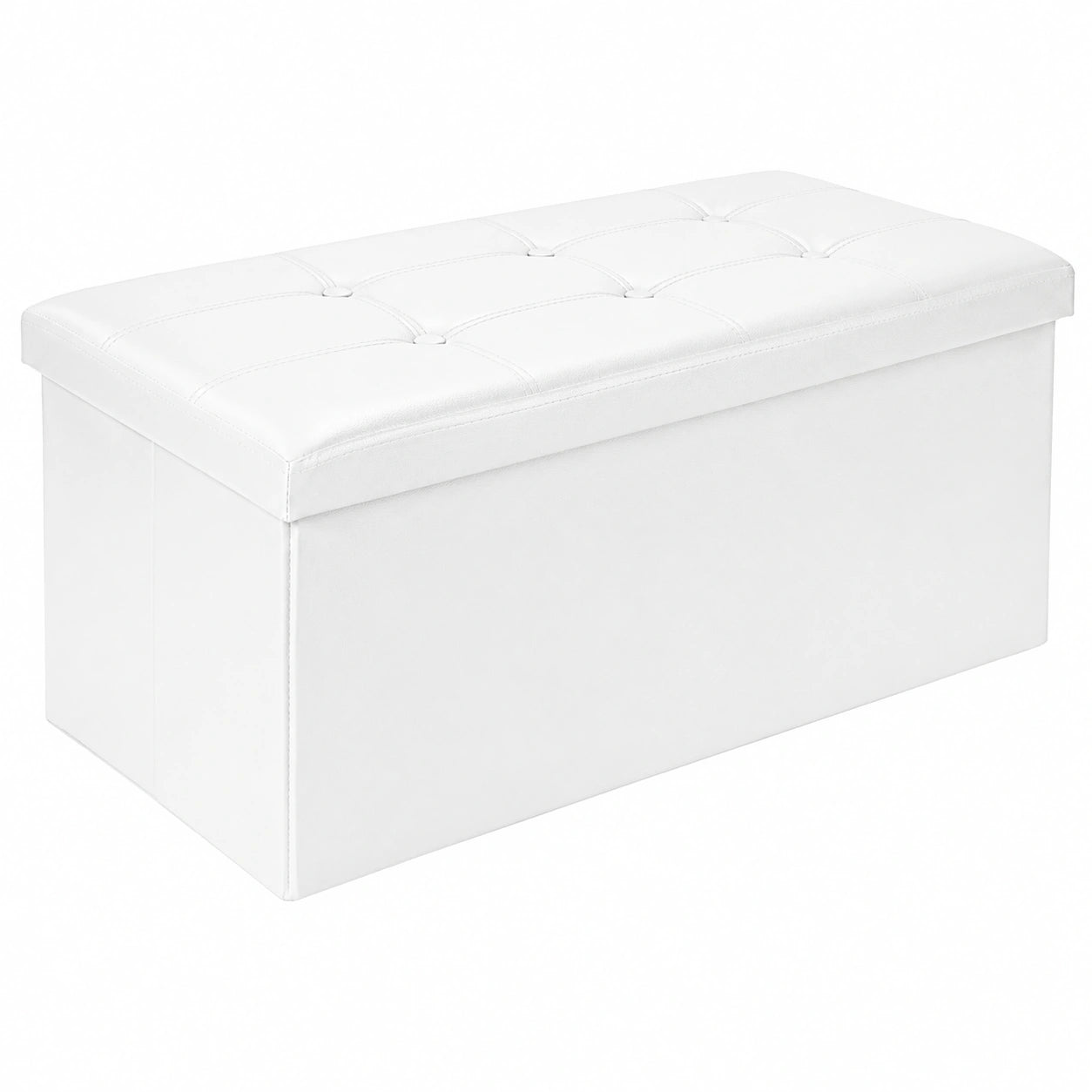 Taburete Plegable de Almacenaje Todeco de Cuero Sintético, Capacidad 150 kg, 76x38x38 cm, Blanco