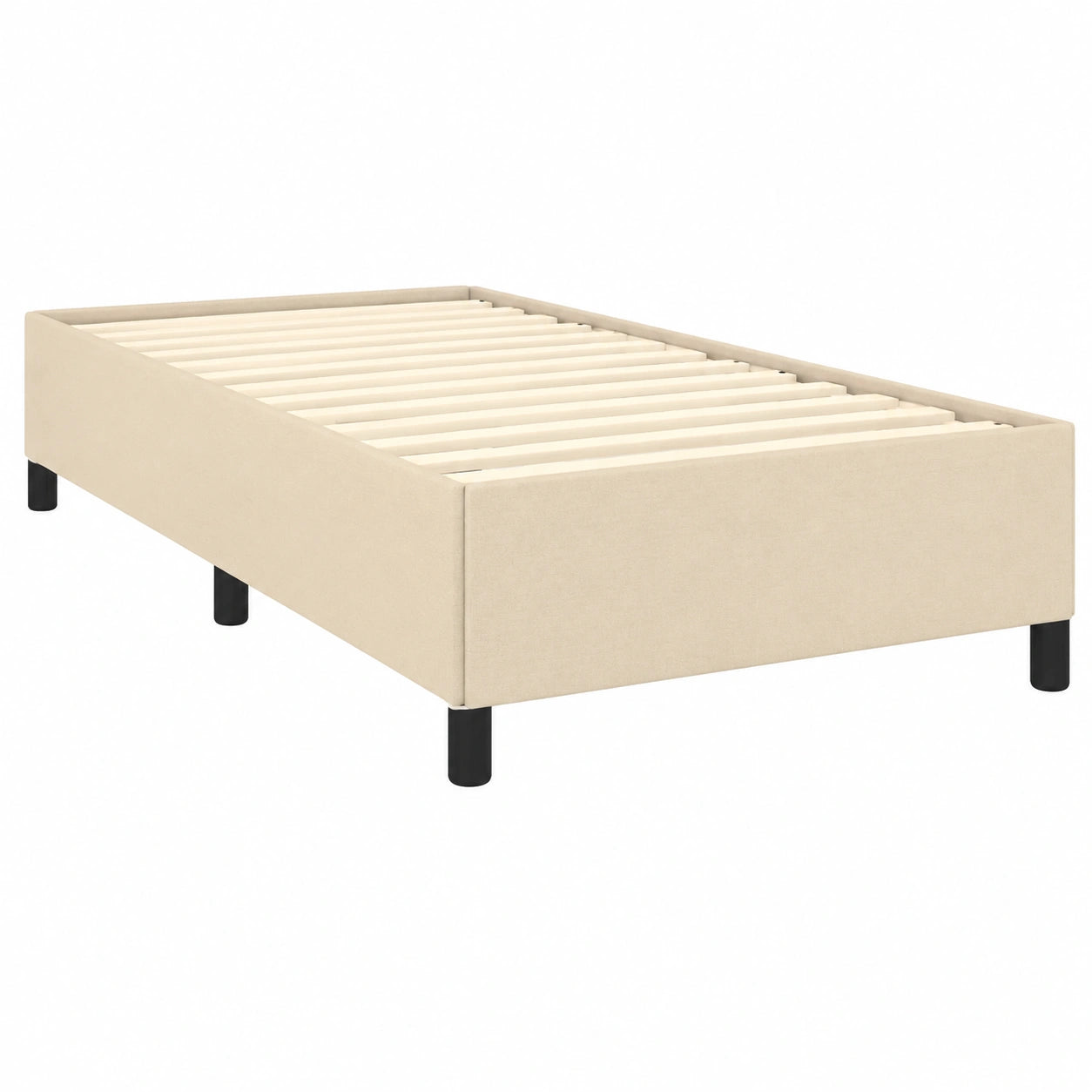 Cama Individual de Tela Crema 90x200 cm con Somier Tapizado para Dormitorio
