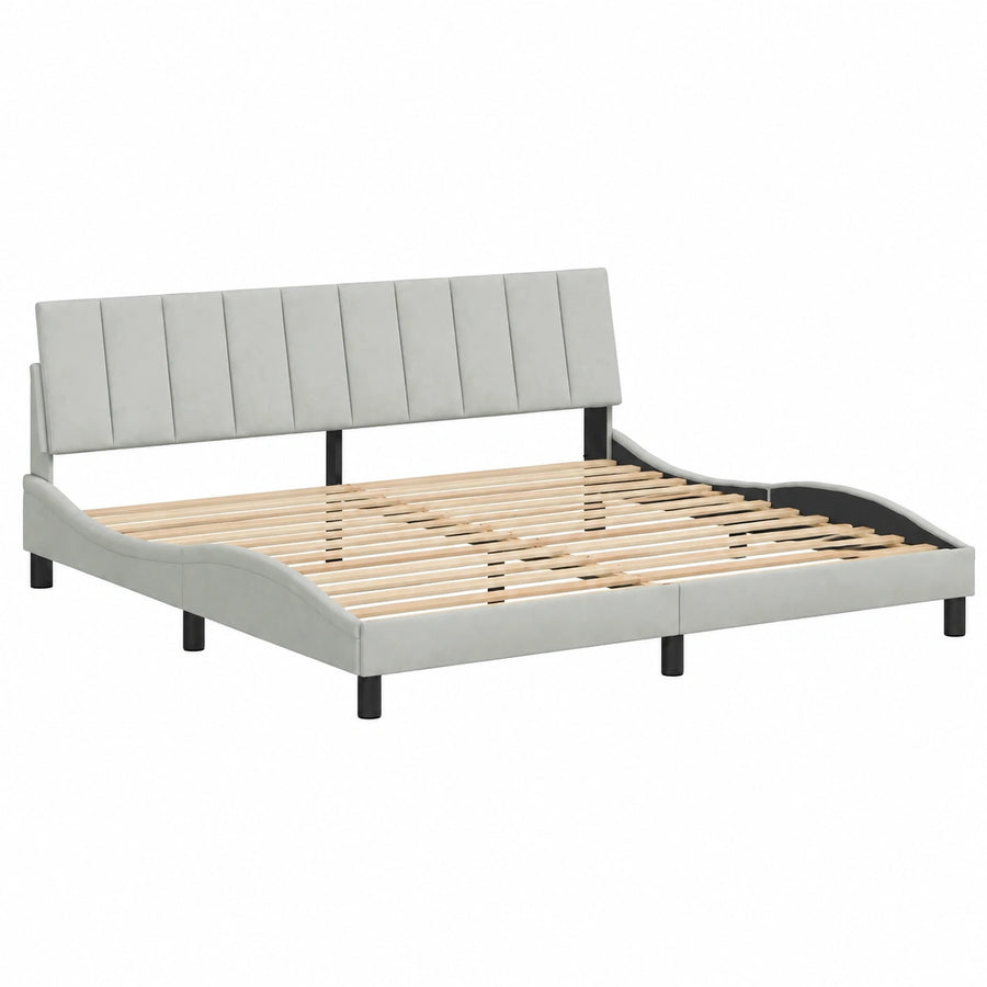Base de Cama Tapizada de Terciopelo 200x200 cm, Estructura Sólida para Dormitorio, Gris Claro