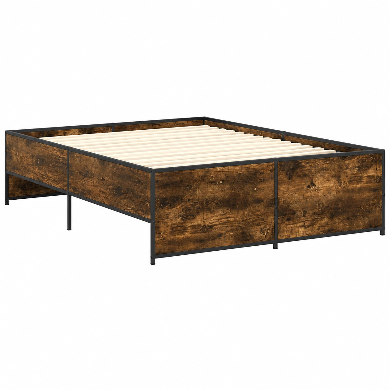 Cama de Invitados Doble 160x200 cm, Madera y Metal, Roble Ahumado
