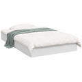 Cama Individual 90x190 cm de Madera con Base Tapizada y Somier de Listones en Blanco