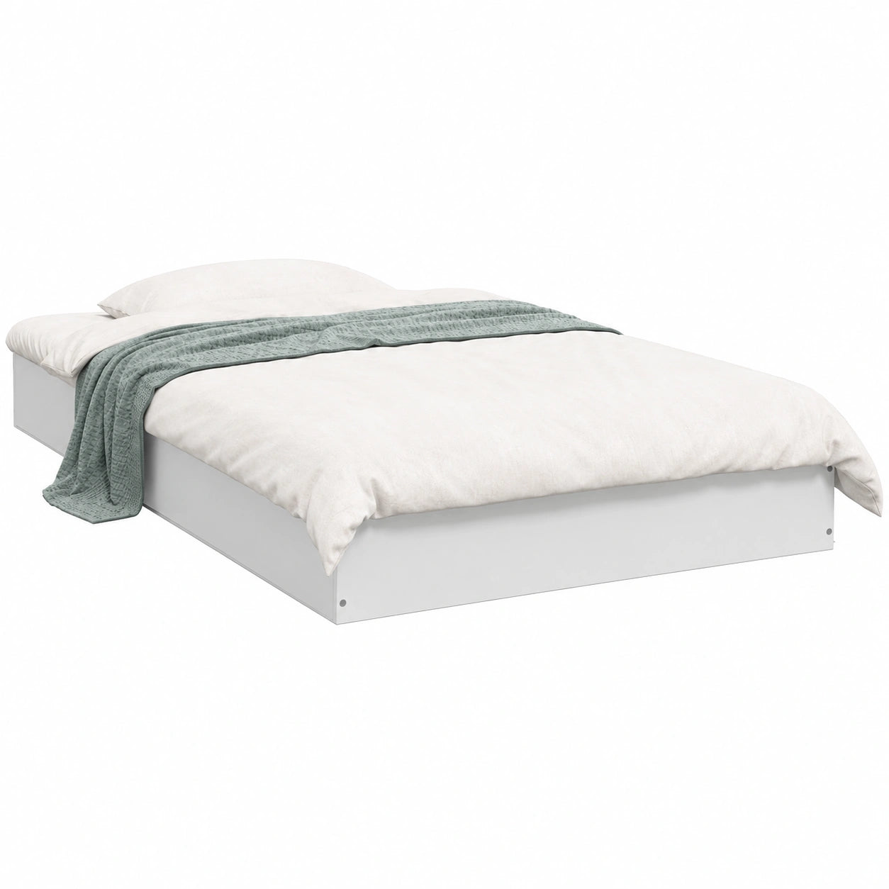 Cama Individual 90x190 cm de Madera con Base Tapizada y Somier de Listones en Blanco