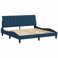 Cama con Iluminación LED y Somier de Listones, Estructura Curvada de Terciopelo Azul 180x200 cm