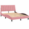 Estructura de Cama Tapizada Rosa Terciopelo 140x190 cm, Somier y Base