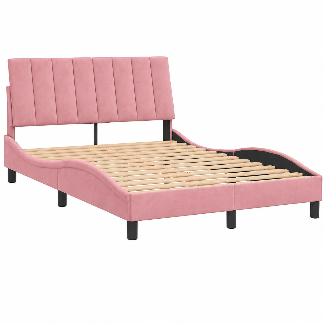 Estructura de Cama Tapizada Rosa Terciopelo 140x190 cm, Somier y Base