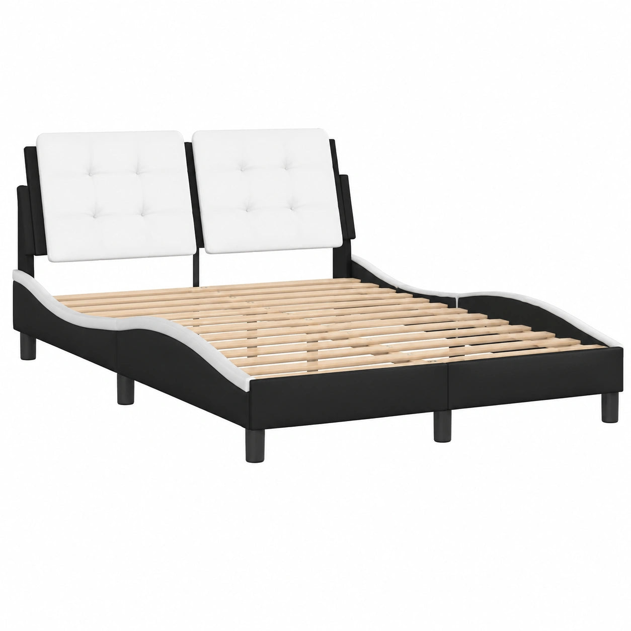 Cama de Estructura Curvada 140x200 cm en Cuero Sintético Negro y Blanco