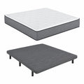 Juego de Cama Individual: Base Tapizada y Colchón Viscoelástico de Alta Calidad, Fabricado en España (135x190, Gris)