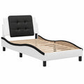Cama Zadar de Cuero Sintético Blanco y Negro con Base de Listones