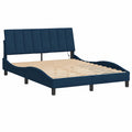 Cama con Estructura LED y Somier Curvado de Terciopelo Azul 140x200 cm para Dormitorio