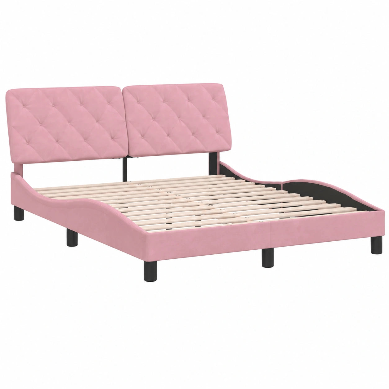 Cama Tapizada con Luces LED de Terciopelo Rosa 160x200 cm