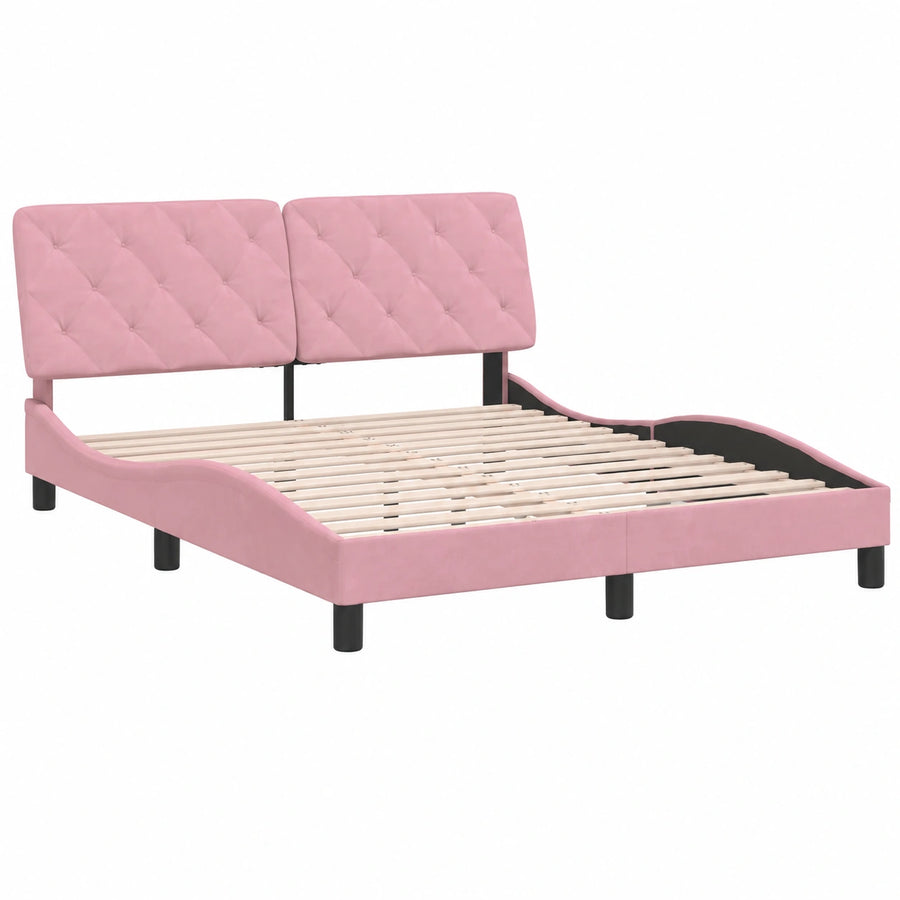 Cama Tapizada con Luces LED de Terciopelo Rosa 160x200 cm