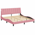 Cama Hanko con LED, Estructura de Terciopelo Rosa 180x200 cm, Sin Colchón