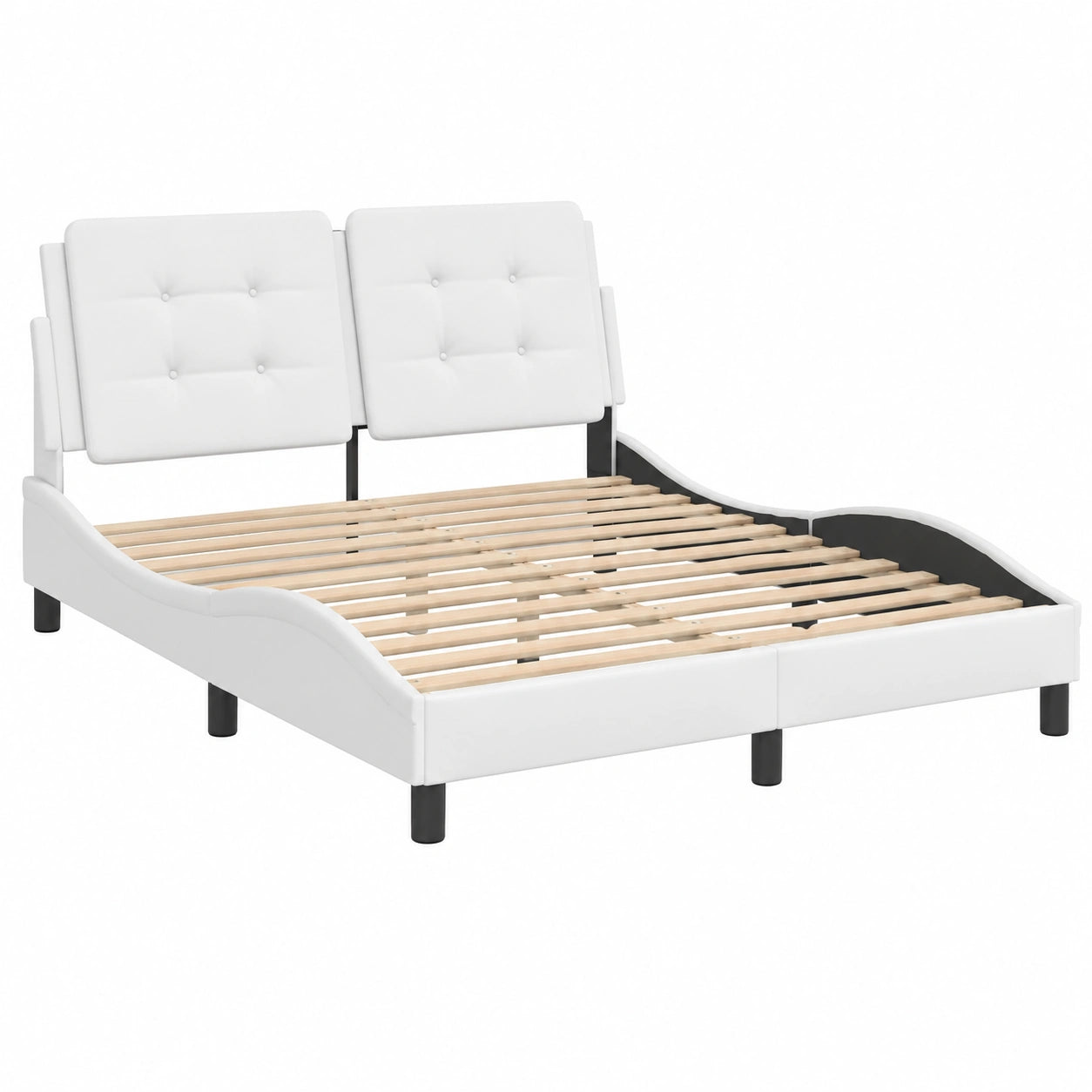 Cama con Cabecero Curvado de Cuero Sintético Blanco 140x190 cm para Dormitorio