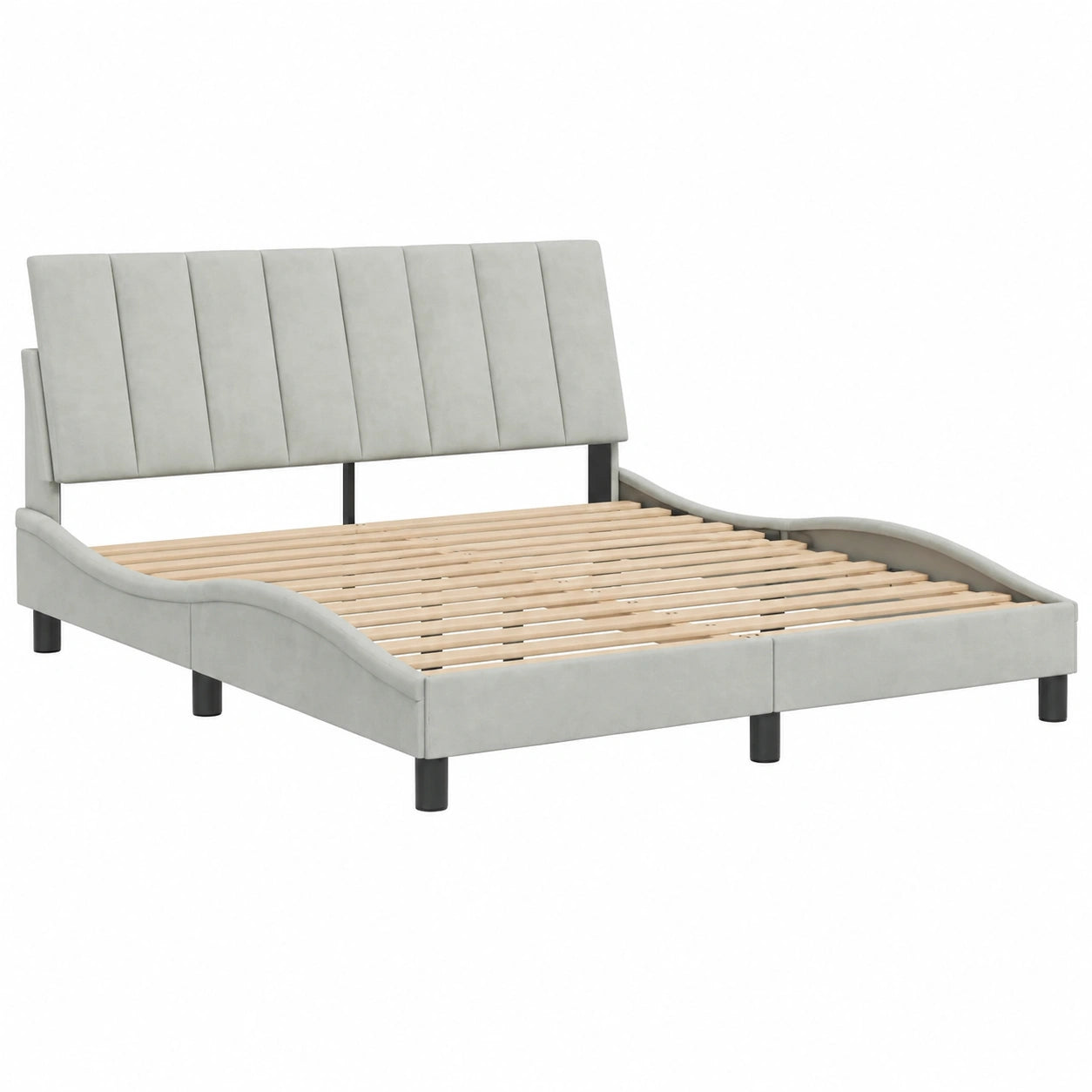 Estructura de Cama Tapizada en Terciopelo Gris Claro 120x200 cm para Dormitorio - Base con Somier sin Colchón