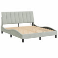Cama de Terciopelo Gris Claro con LED 160x200 cm, Base Curvada y Listones