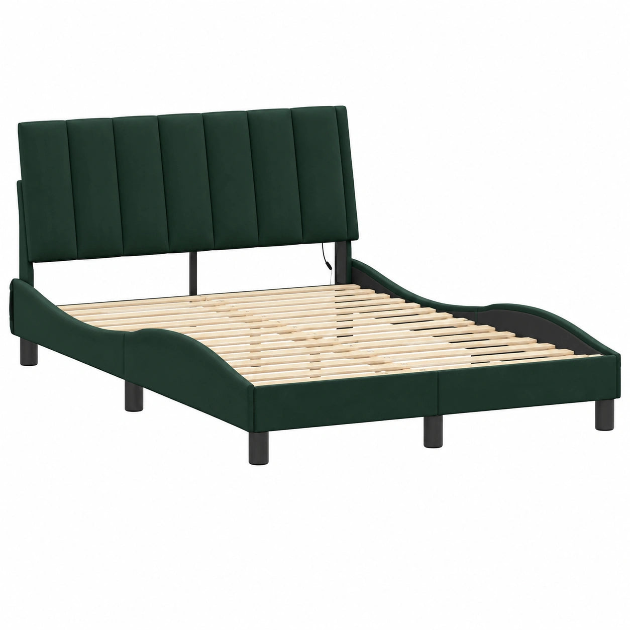 Cama con Iluminación LED, Somier de Listones Curvos, Terciopelo Verde Oscuro, 120x200 cm