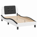 Cama Zadar de Cuero Sintético, Base Curvada, Blanco y Negro