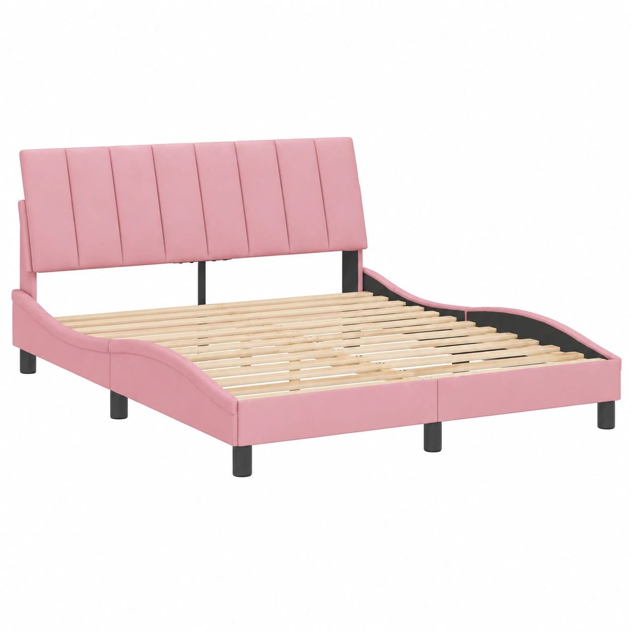 Estructura de Cama Tapizada de Terciopelo Rosa 120x200 cm - Base con Somier, Diseño Moderno para Dormitorio