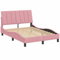 Cama de Terciopelo Rosa con Luces LED, Base Curva 140x200 cm