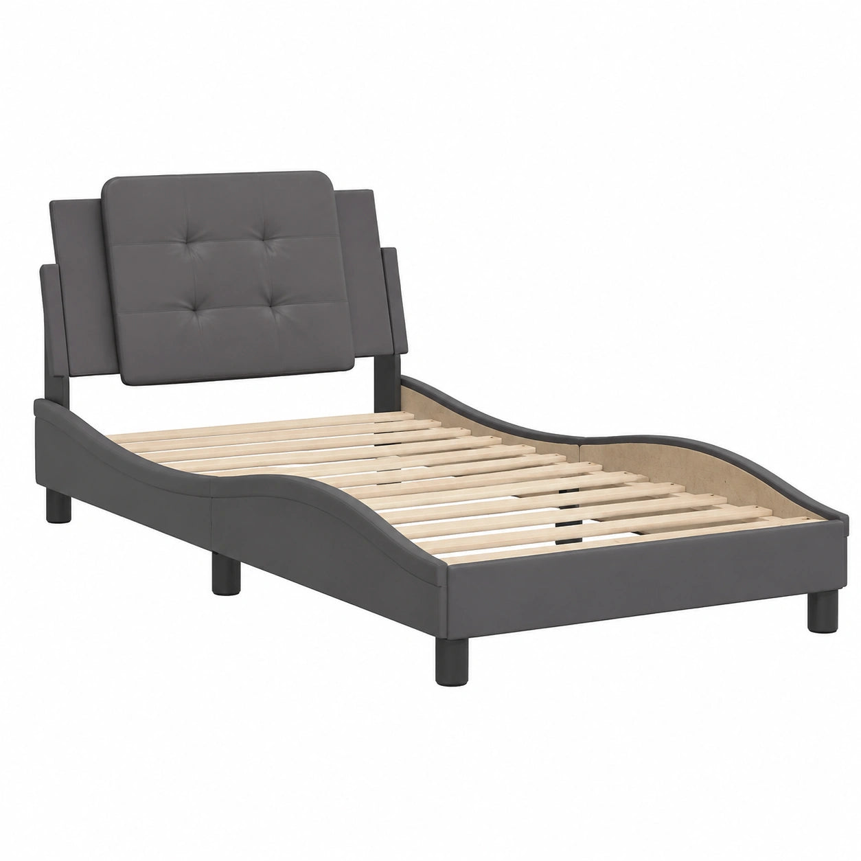 Cama con Cabecero de Cuero Sintético Gris 80x200 cm para Dormitorio