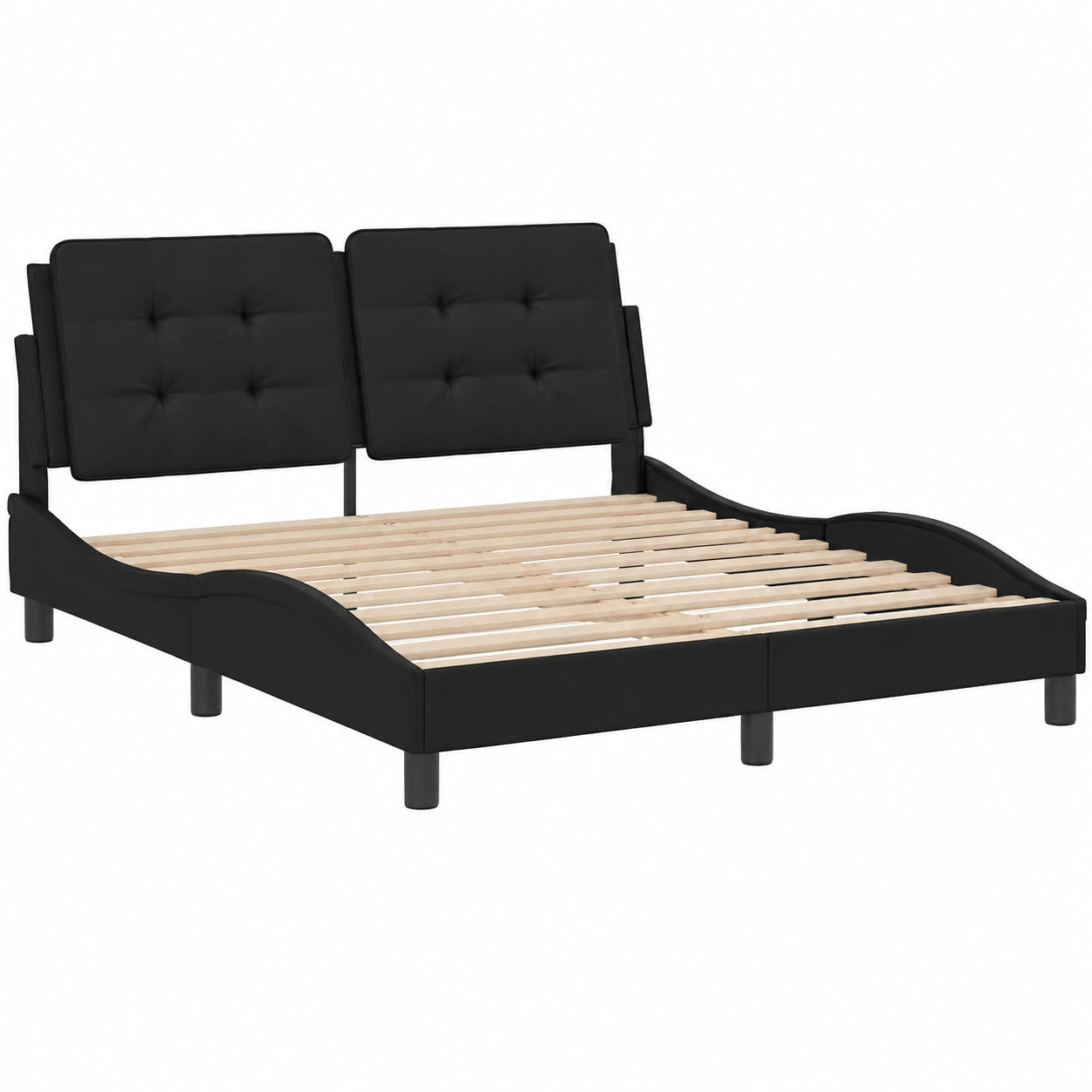 Cama Zadar de Cuero Sintético Negro 140x200 cm con Somier Curvado