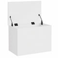 Arcón de almacenamiento blanco 60 cm, madera resistente a la humedad. Gran capacidad para ropa, mantas y juguetes. Tapa elevable con pistón de gas, uso como mesa de centro. Montaje sencillo, soporta 125 kg. Versátil para salón y dormitorio.
