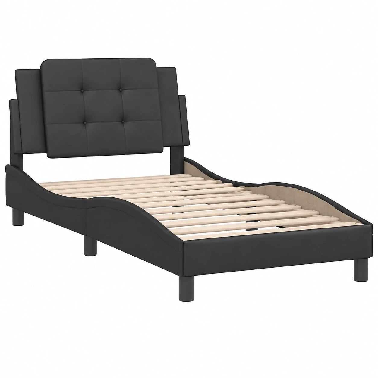 Cama con Cabecero de Cuero Sintético Negro 90x190 cm para Dormitorio