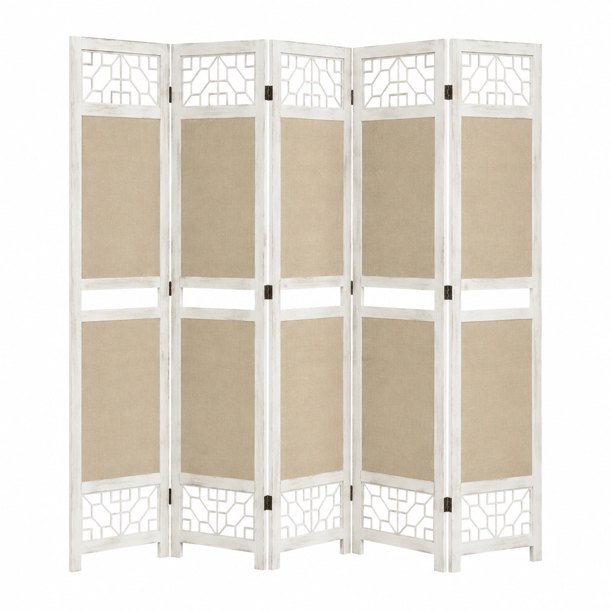 Panel Separador de Tela Crema, 5 Paneles, 175x165cm