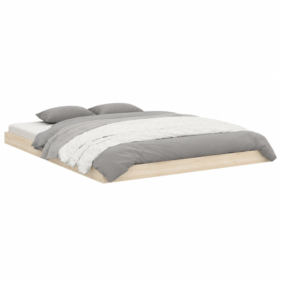 Cama de Madera de Pino Maciza, Perfil Bajo, Base de Listones, Ahorra Espacio (135x190cm)