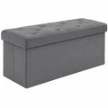 Banco de Almacenamiento Plegable de Terciopelo 110x40 cm, Baúl con Tapa para Dormitorio y Entrada, Gris