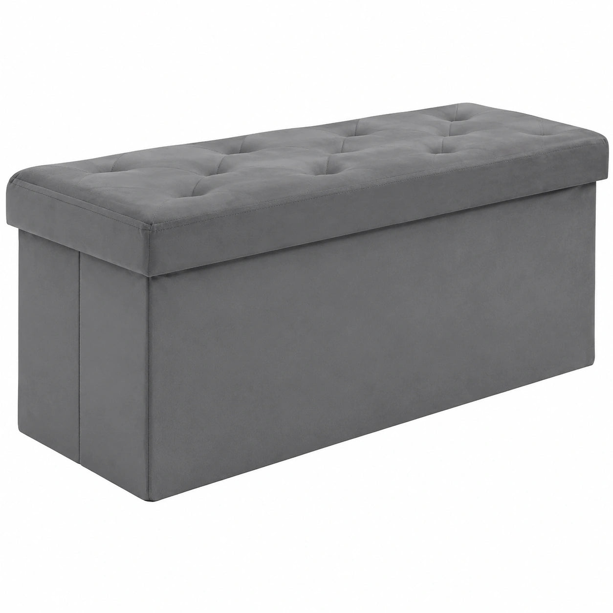 Banco de Almacenamiento Plegable de Terciopelo 110x40 cm, Baúl con Tapa para Dormitorio y Entrada, Gris