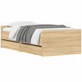 Cama de Roble Sonoma 100x200 cm con Cajones y Somier
