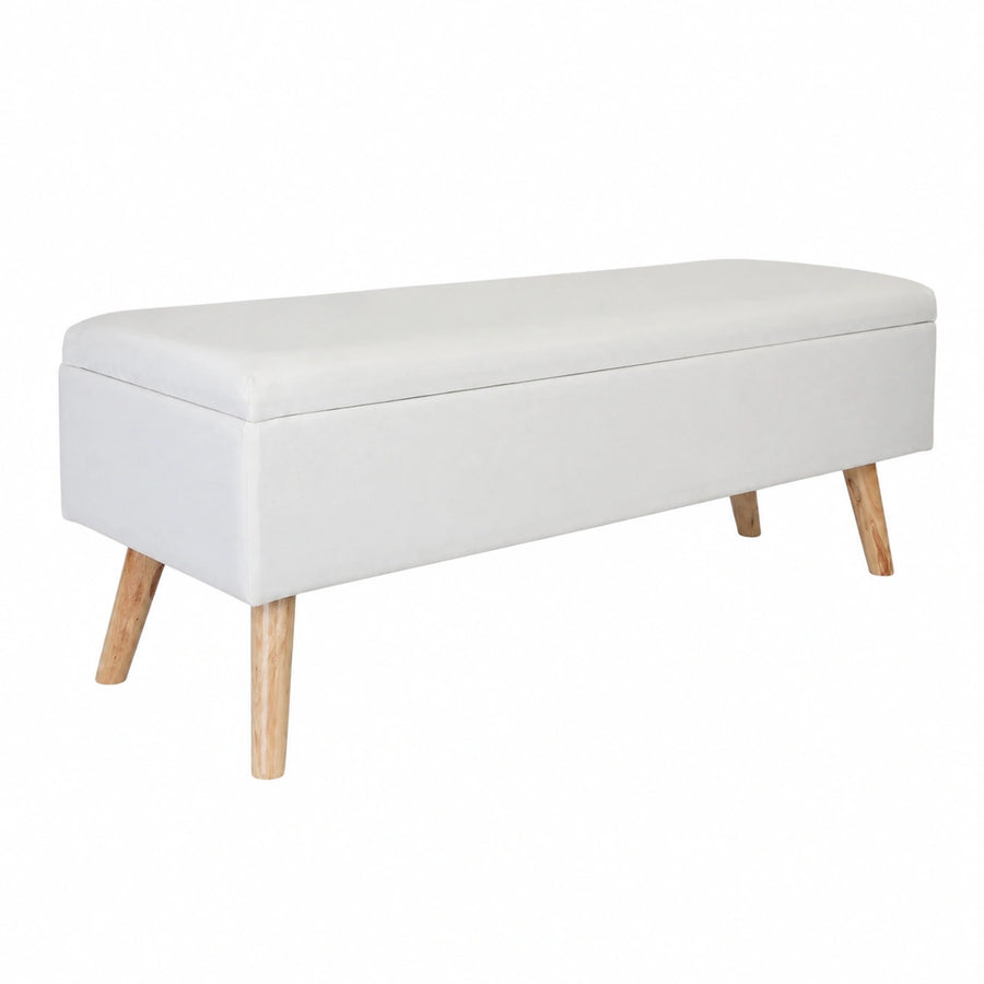 Banco de Almacenamiento Relaxdays de Lino con Patas de Madera 40x110x40 cm, Blanco