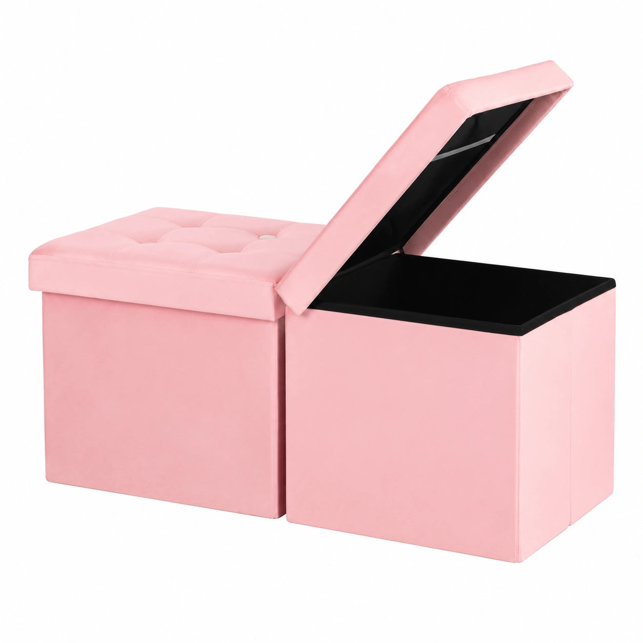 Banco de terciopelo rosa con almacenamiento y tapa abatible