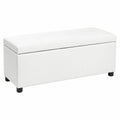 Banco Otomano Tapizado con Almacenaje, Madera y Polipiel, Blanco Mate, 118x37x43 cm