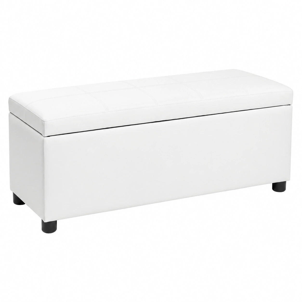 Banco Otomano Tapizado con Almacenaje, Madera y Polipiel, Blanco Mate, 118x37x43 cm