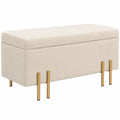 Banco de Almacenaje Tapizado en Terciopelo con Patas de Madera, 100x40x42 cm, Beige