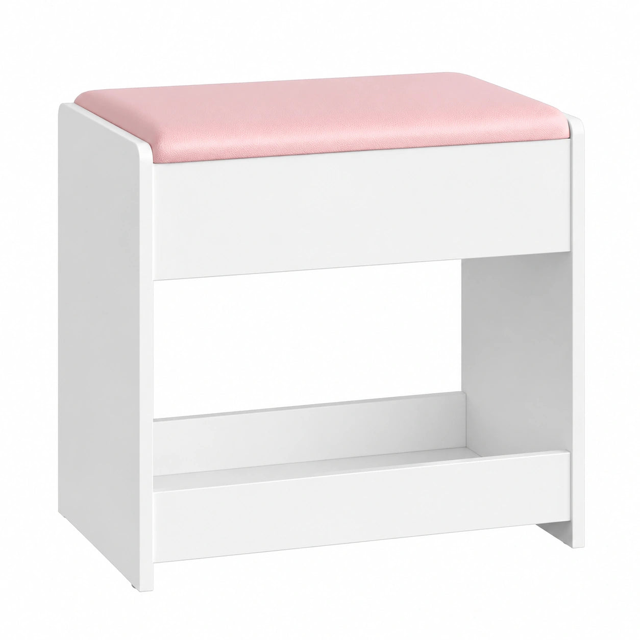 Taburete de Tocador Elegante, Asiento Acolchado Antideslizante para Dormitorio y Vestidor, Blanco y Rosa
