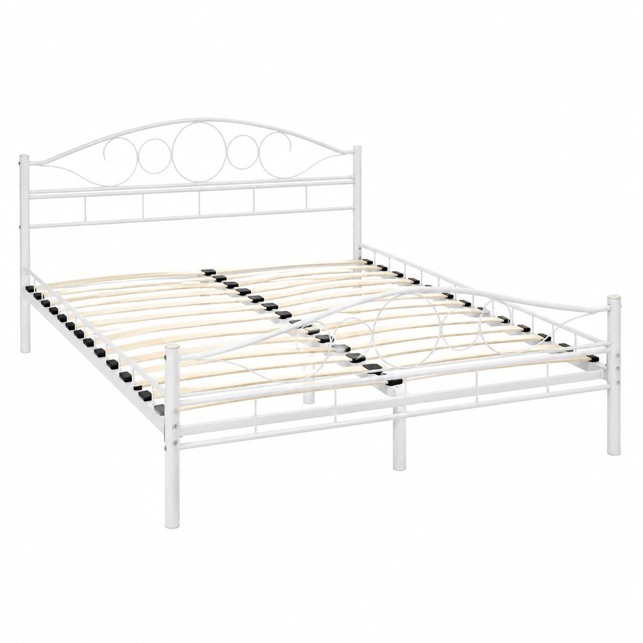 Cama Matrimonial Blanca 140x200 cm con Somier de Madera, Diseño Elegante y Estable