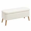 Banco de Almacenamiento HOMCOM con Tapizado de Vellón y Patas de Madera, para Salón, Dormitorio o Pasillo, 120 x 42 x 45 cm, Blanco Crema