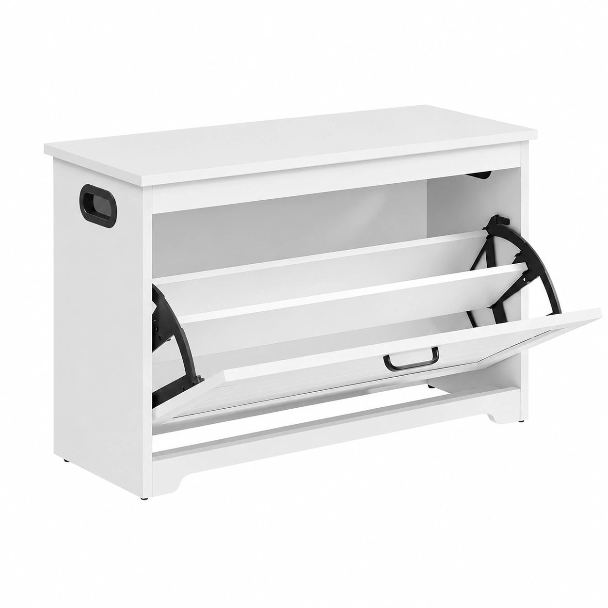 Banco de Zapatos VASAGLE, Zapatero con Puertas Abatibles y Divisor Ajustable, Asas Recortadas, 80 x 30 x 46 cm, Blanco